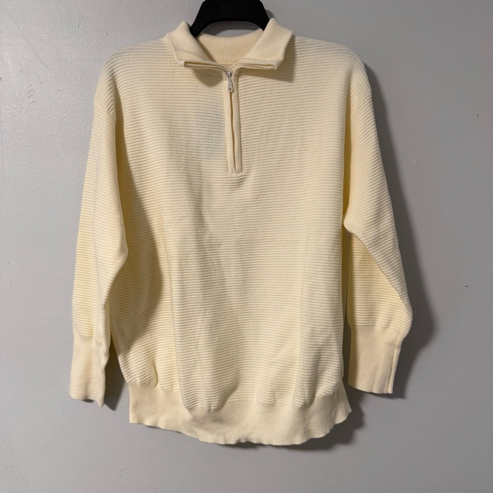 DeepSelf Women's Sweater Size M Pullover Cream 1/4‎ Zip High Neck Textured NWT